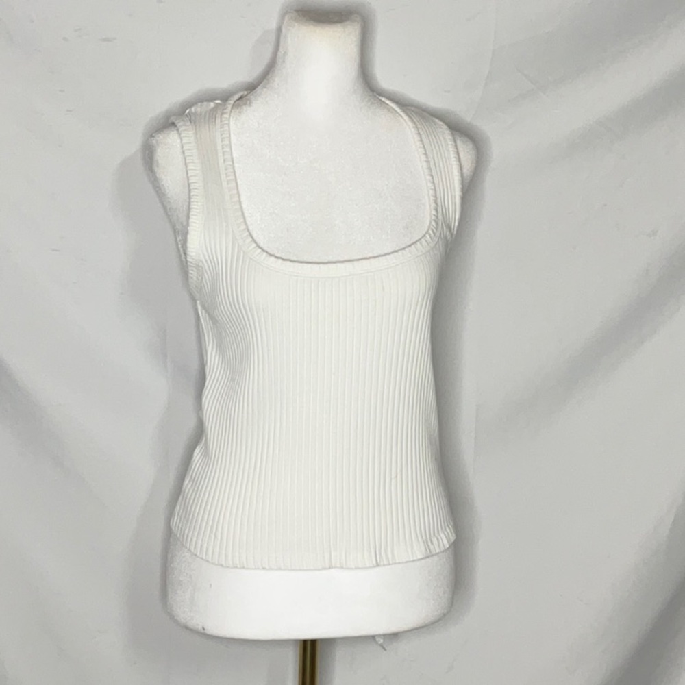 Zara Elegant Low Cut White Ribbed Tank Top Women’s Sz S